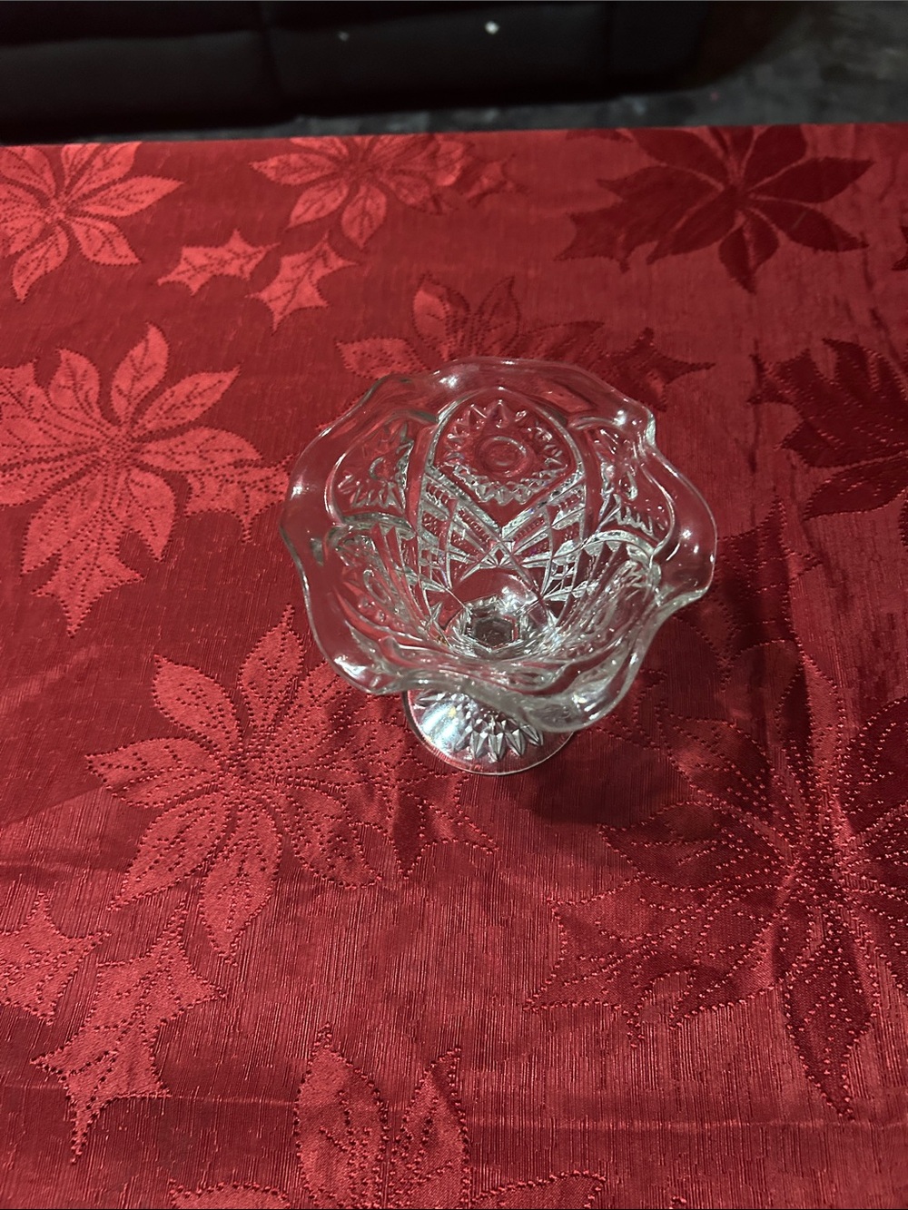 Clear Cut-Glass Candy Dish — Decorative Glass Pedestal Bowl